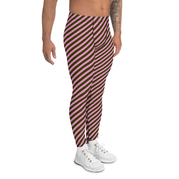 Colorful Diagonally Striped Meggings, Pink and Green Diagonal Striped Best Abstract Designer Print Sexy Meggings Men's Workout Gym Tights Leggings, Men's Compression Tights Pants - Made in USA/ EU/ MX (US Size: XS-3XL)&nbsp;