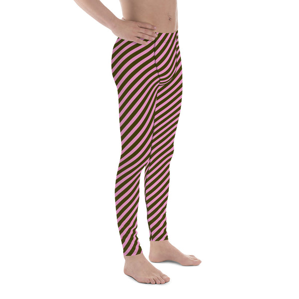 Pink Green Striped Meggings, Colorful Best Compression Tights For Men - Made in USA/EU/MX