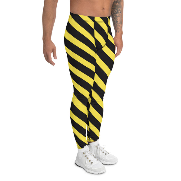 Yellow Black Diagonally Striped Meggings, Best Men's Leggings