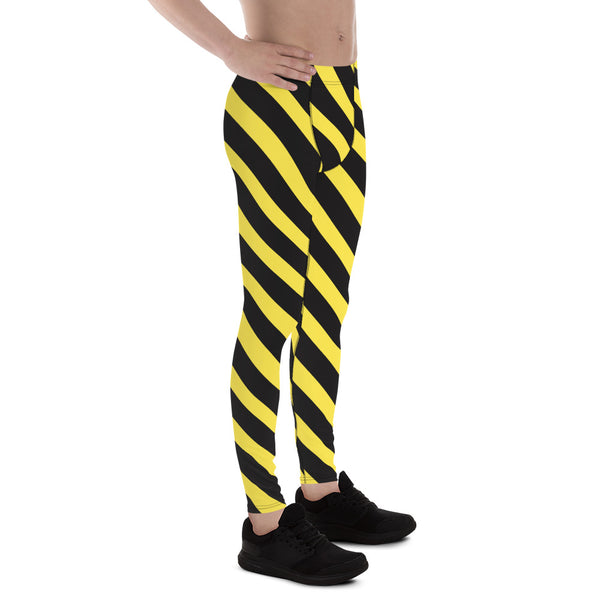 Yellow Black Diagonally Striped Meggings, Best Men's Leggings