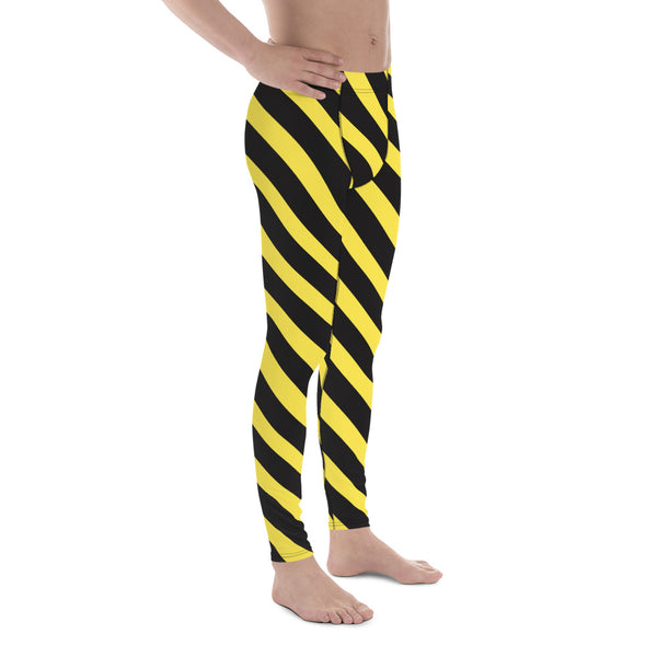 Yellow Black Diagonally Striped Meggings, Best Men's Leggings