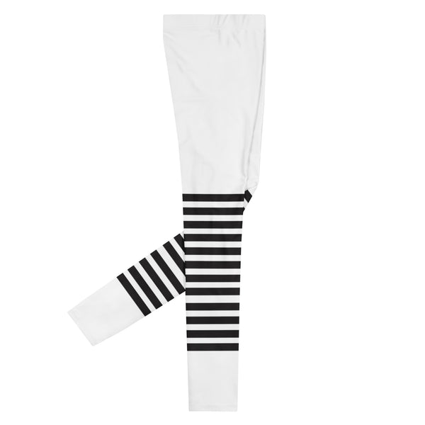 White Abstract Striped Men's Leggings, Black Horizontally Striped White and Black Abstract Designer Print Sexy Meggings Men's Workout Gym Tights Leggings, Men's Compression Tights Pants - Made in USA/ EU/ MX (US Size: XS-3XL)&nbsp;