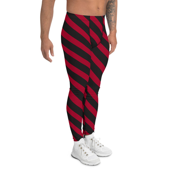 Black Red Striped Meggings, Black and Red Best Diagonally Stripes Designer Print Sexy Meggings Men's Workout Gym Tights Leggings, Men's Compression Tights Pants - Made in USA/ EU/ MX (US Size: XS-3XL)&nbsp;