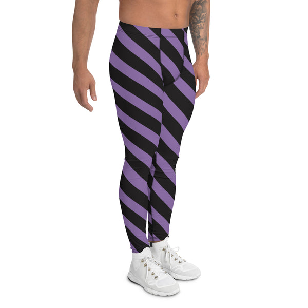 Purple Black Striped Meggings, Best Designer Stripes Diagonal Men's Leggings