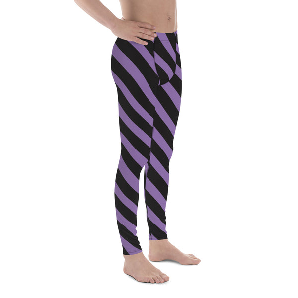 Purple Black Striped Meggings, Best Designer Stripes Diagonal Men's Leggings