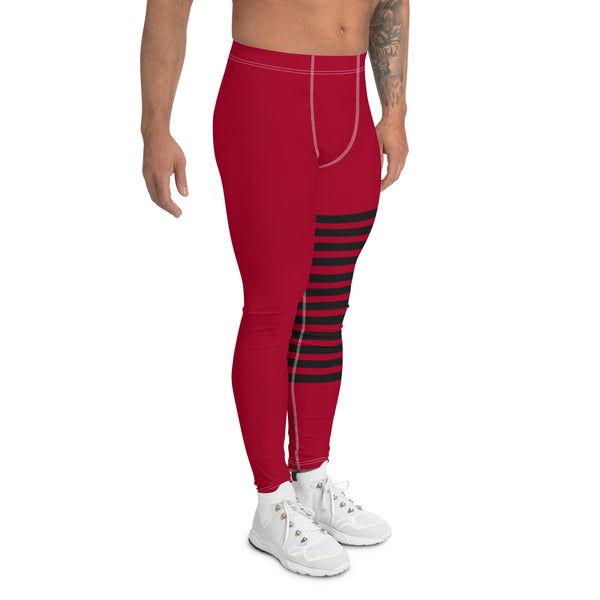 Red Black Striped Meggings, Best Horizontal Stripes Men's Leggings