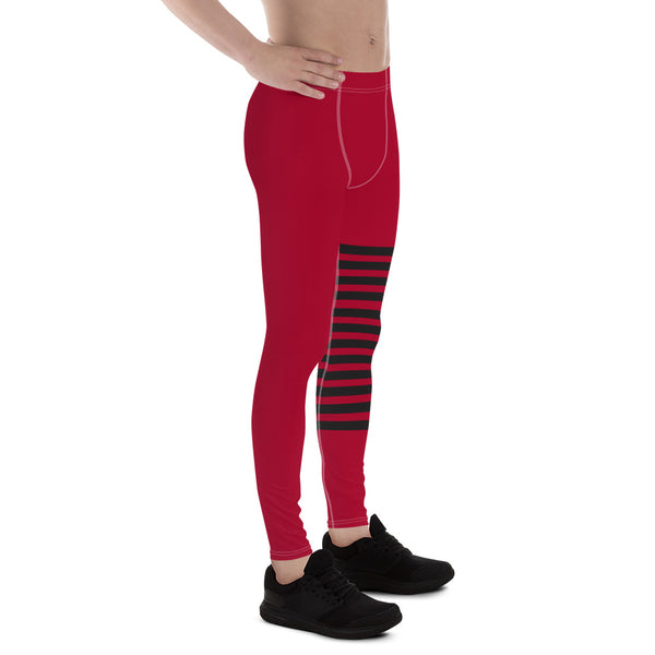 Red Black Striped Meggings, Best Horizontal Stripes Men's Leggings