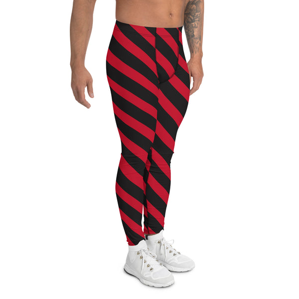 Black Red Striped Meggings, Black and Red Best Diagonally Stripes Designer Print Sexy Meggings Men's Workout Gym Tights Leggings, Men's Compression Tights Pants - Made in USA/ EU/ MX (US Size: XS-3XL)&nbsp;