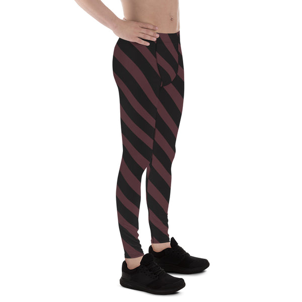 Brown Black Diagonal Striped Meggings, Men's Leggings