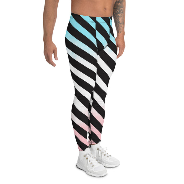 Blue Pink Striped Meggings, Diagonally Stripes Best Premium Best Men's Leggings