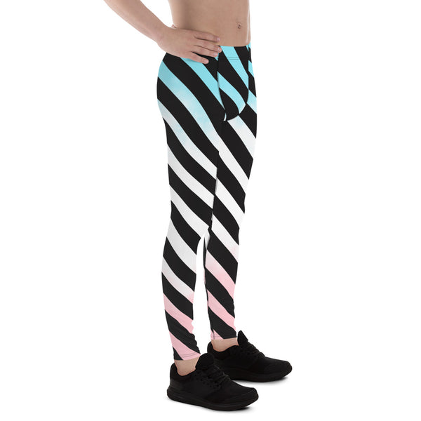 Blue Pink Striped Meggings, Diagonally Stripes Best Premium Best Men's Leggings