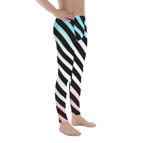 Blue Pink Striped Meggings, Diagonally Stripes Best Premium Best Men's Leggings