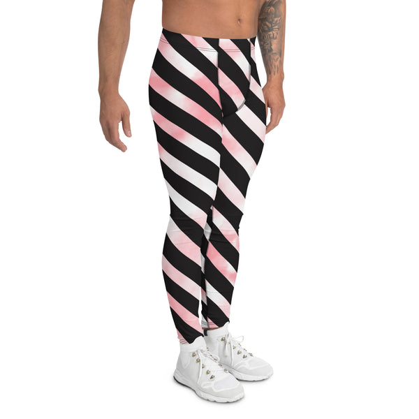 Black Diagonal Striped Meggings, Pink Pastel Tie Dye Abstract Designer Print Sexy Meggings Men's Workout Gym Tights Leggings, Men's Compression Tights Pants - Made in USA/ EU/ MX (US Size: XS-3XL)&nbsp;