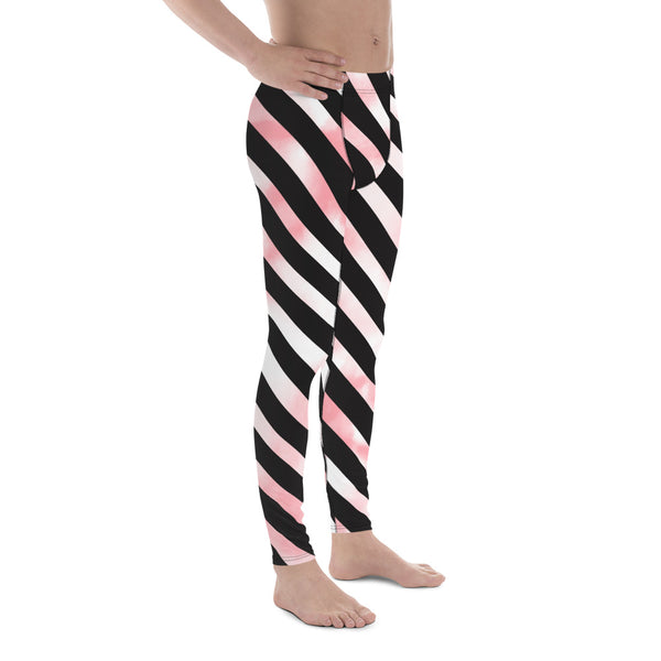 Pink Tie Dye Striped Meggings, Pastel Diagonal Stripes Men's Leggings Compression Pants - Made in USA/EU/MX