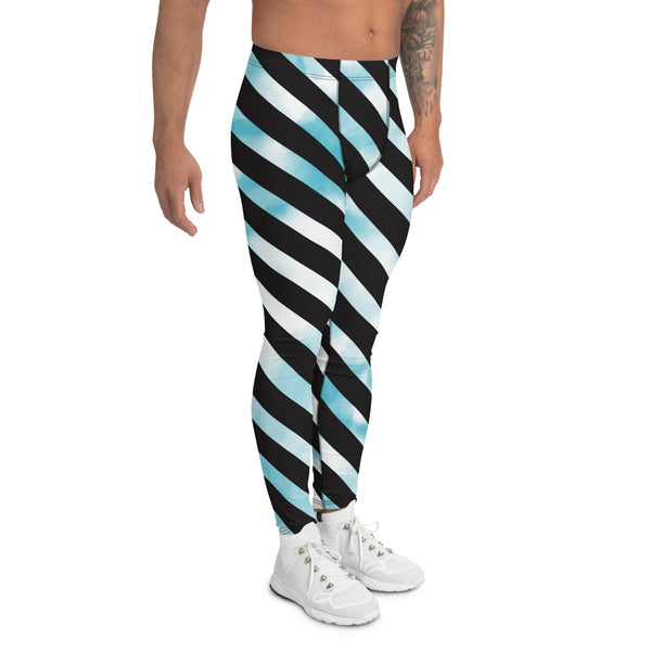 Black Diagonal Striped Meggings, Black Blue Tie Dye Abstract Designer Print Sexy Meggings Men's Workout Gym Tights Leggings, Men's Compression Tights Pants - Made in USA/ EU/ MX (US Size: XS-3XL)&nbsp;