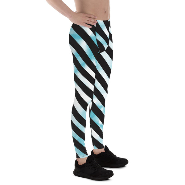 Black Diagonal Striped Meggings, Black Blue Tie Dye Abstract Designer Print Sexy Meggings Men's Workout Gym Tights Leggings, Men's Compression Tights Pants - Made in USA/ EU/ MX (US Size: XS-3XL)&nbsp;