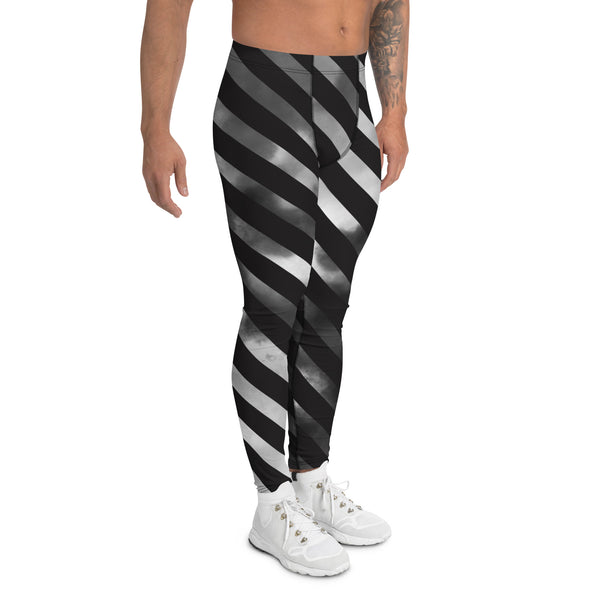 Black Diagonal Striped Meggings, Black Grey Tie Dye Abstract Designer Print Sexy Meggings Men's Workout Gym Tights Leggings, Men's Compression Tights Pants - Made in USA/ EU/ MX (US Size: XS-3XL)&nbsp;