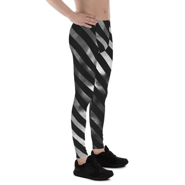 Black Diagonal Striped Meggings, Black Grey Tie Dye Abstract Designer Print Sexy Meggings Men's Workout Gym Tights Leggings, Men's Compression Tights Pants - Made in USA/ EU/ MX (US Size: XS-3XL)&nbsp;