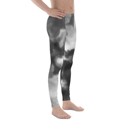 Abstract Tie Dye Men's Leggings, Grey Abstract Designer Print Sexy Meggings Men's Workout Gym Tights Leggings, Men's Compression Tights Pants - Made in USA/ EU/ MX (US Size: XS-3XL)&nbsp;