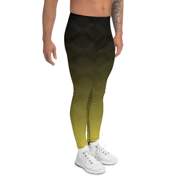 Black Yellow Abstract Meggings, Best Designer Men's Leggings