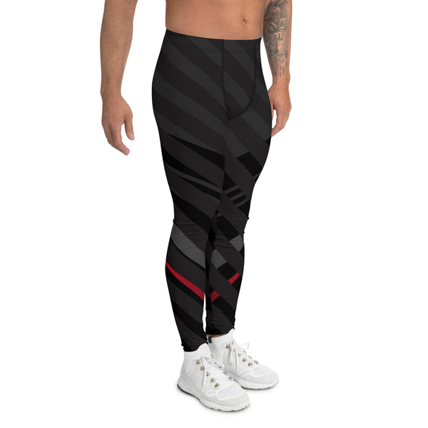 Black Red Striped Meggings, Black and Grey Best Diagonally Stripes Designer Print Sexy Meggings Men's Workout Gym Tights Leggings, Men's Compression Tights Pants - Made in USA/ EU/ MX (US Size: XS-3XL)&nbsp;