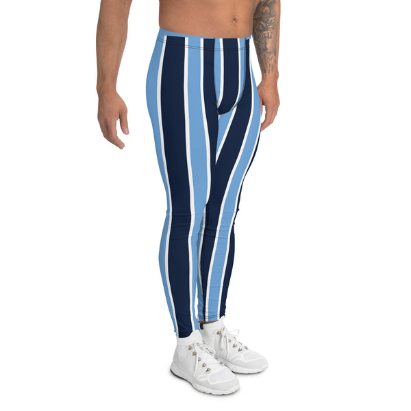 Blue Striped Best Meggings, Vertical Stripes Designer Men's Leggings