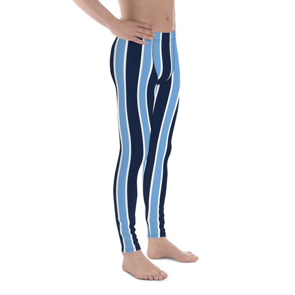 Blue Striped Best Meggings, Vertical Stripes Designer Men's Leggings