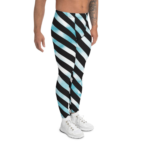 Black Diagonal Striped Meggings, Black White Tie Dye Abstract Designer Print Sexy Meggings Men's Workout Gym Tights Leggings, Men's Compression Tights Pants - Made in USA/ EU/ MX (US Size: XS-3XL)&nbsp;