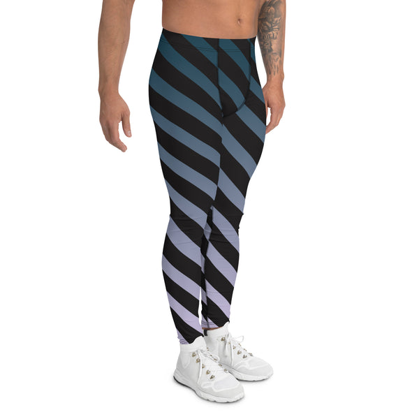 Blue Black Diagonal Striped Meggings, Best Men's Leggings