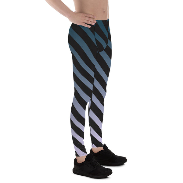 Blue Black Diagonal Striped Meggings, Best Men's Leggings