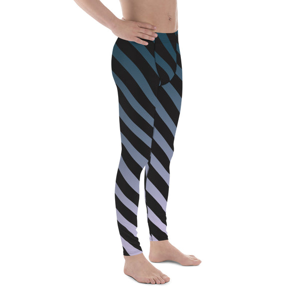 Blue Black Diagonal Striped Meggings, Best Men's Leggings