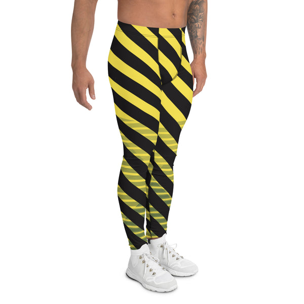 Yellow Black Diagonally Striped Meggings, Best Men's Leggings