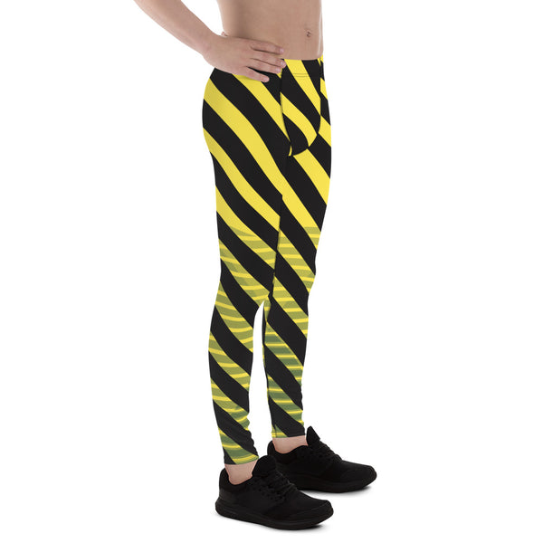 Yellow Black Diagonally Striped Meggings, Best Men's Leggings