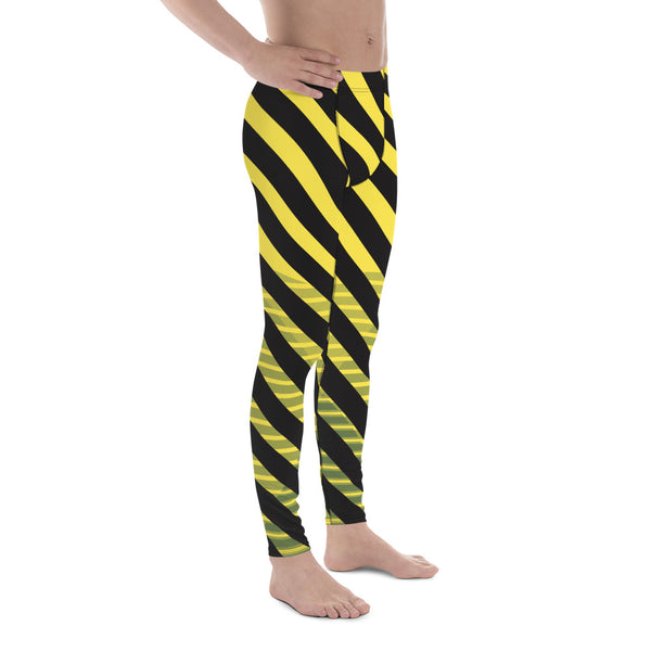 Yellow Black Diagonally Striped Meggings, Best Men's Leggings