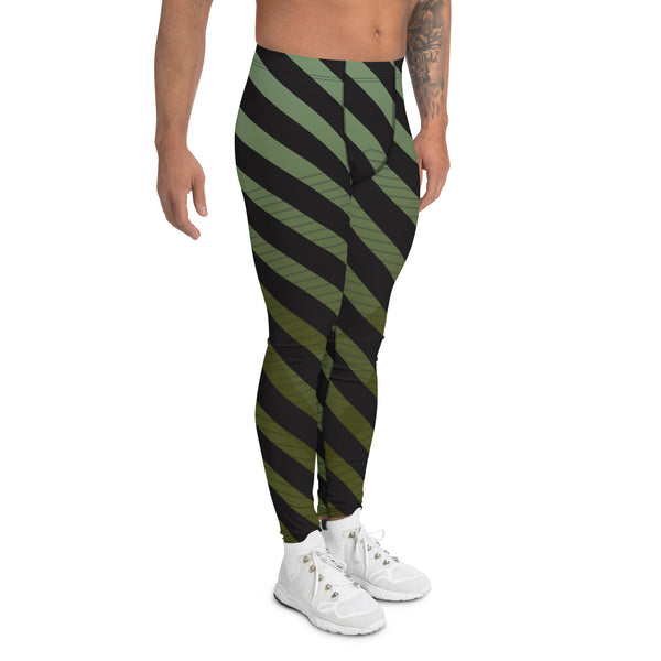 Green Black Diagonally Striped Meggings, Best Men's Leggings