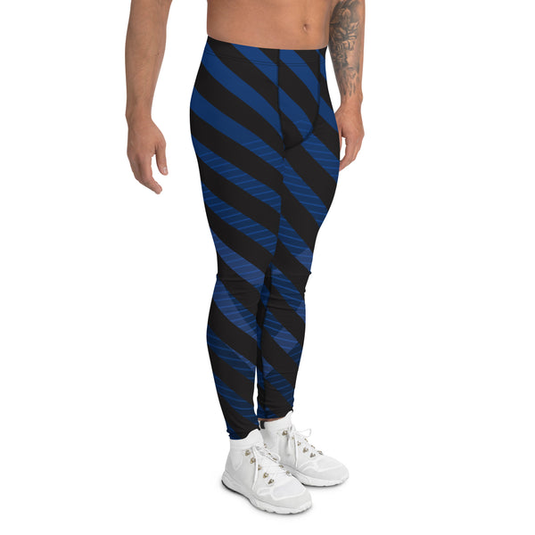 Blue Black Diagonally Striped Meggings, Best Men's Leggings