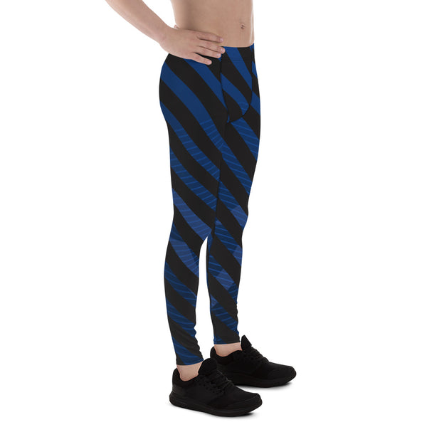 Blue Black Diagonally Striped Meggings, Best Men's Leggings