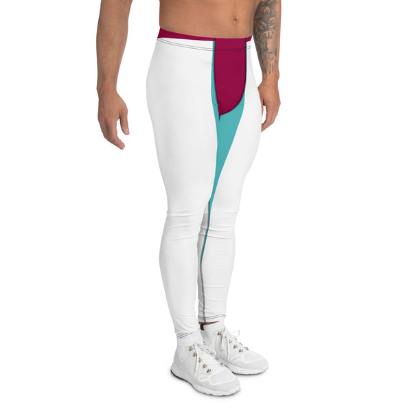 Pink Blue Striped Meggings, Color Block Designer Graphic Men's Leggings