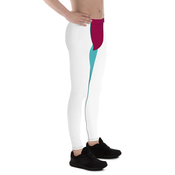 Pink Blue Striped Meggings, Color Block Designer Graphic Men's Leggings