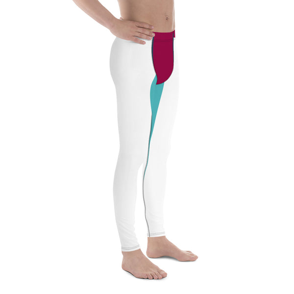 Pink Blue Striped Meggings, Color Block Designer Graphic Men's Leggings