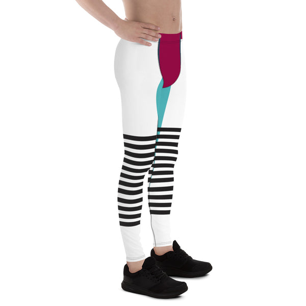 Pink Blue Striped Meggings, Horizontal Black Striped Men's Leggings