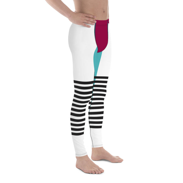 Pink Blue Striped Meggings, Horizontal Black Striped Men's Leggings