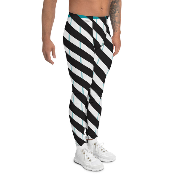 Blue Striped Meggings, Black Diagonally Stripeds Men's Leggings