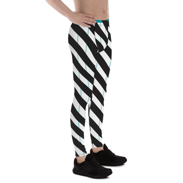 Blue Striped Meggings, Black Diagonally Stripeds Men's Leggings