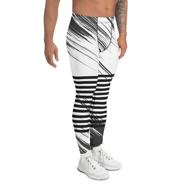 Black Grey Striped Meggings, Asbtract Best Men's Leggings