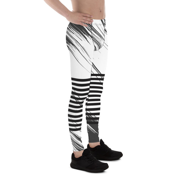 Black Grey Striped Meggings, Asbtract Best Men's Leggings