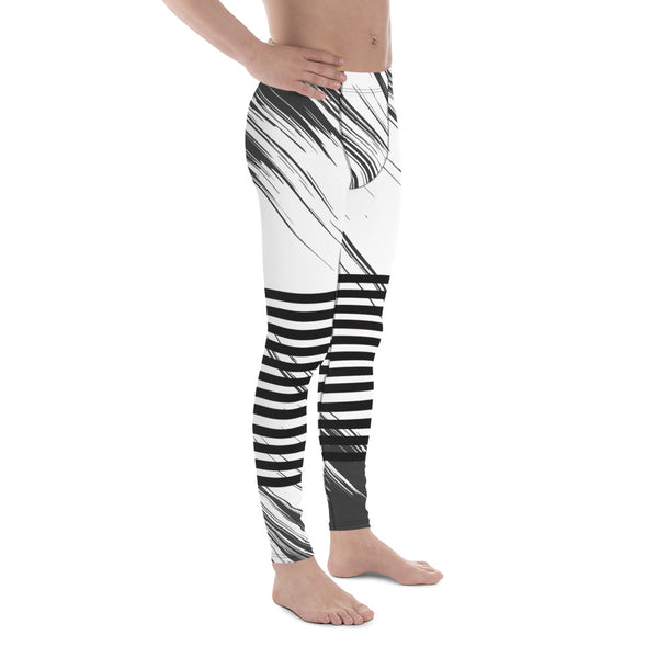 Black Grey Striped Meggings, Asbtract Best Men's Leggings