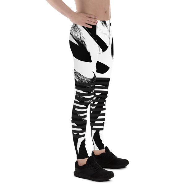 Black Horizontal Striped Meggings, Best Strokes Abstract Men's Leggings For Men - Made in USA/EU/MX