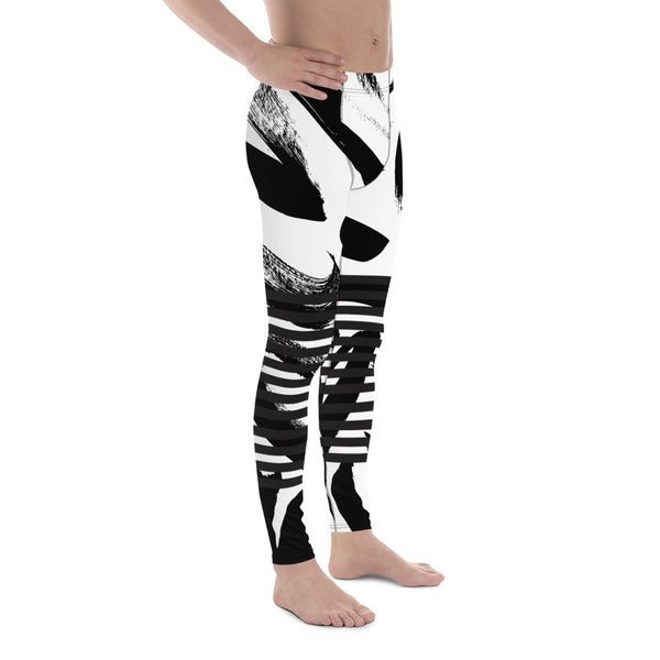 Black Horizontal Striped Meggings, Best Strokes Abstract Men's Leggings For Men - Made in USA/EU/MX