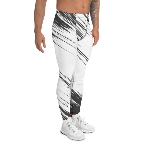 White Grey Abstract Meggings, Best Men's Leggings